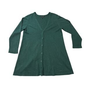 Eileen Fisher Sweater Women’s Sz XL Long A Line Cardigan Green Wool/cashmere